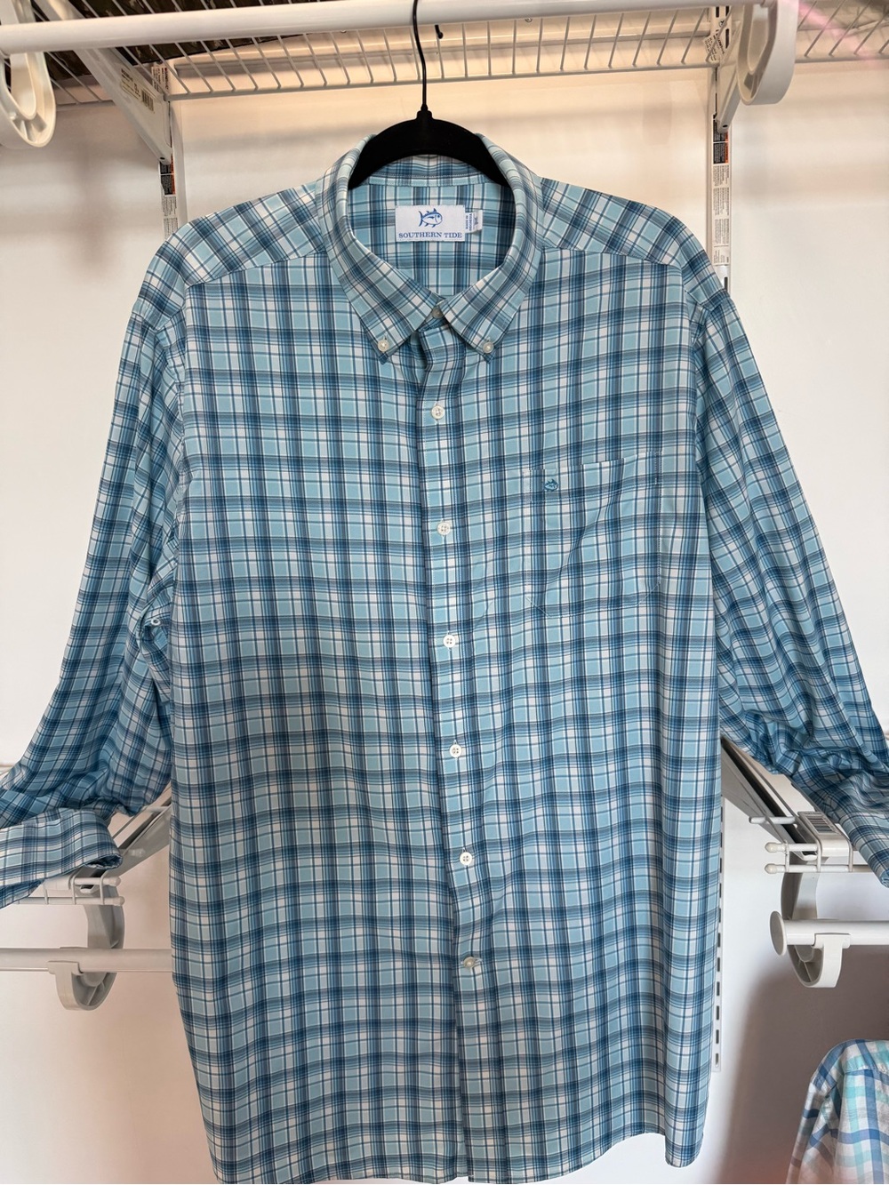 Southern Tide Light Blue & White Plaid Button-Down Shirt